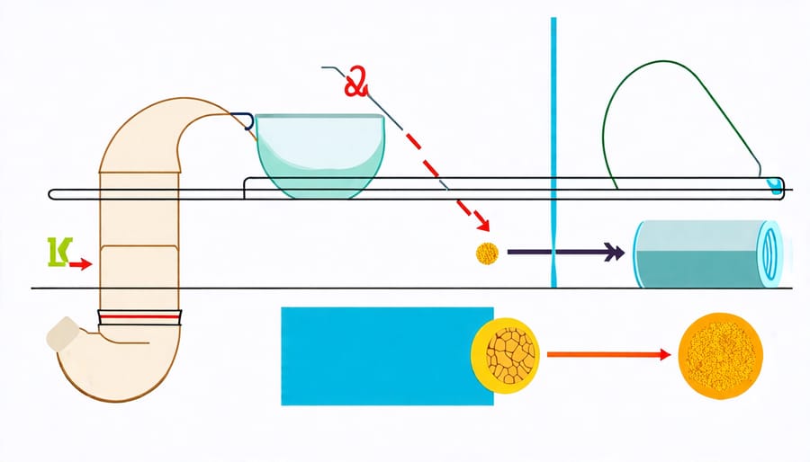 Illustration of freeze-dried candy clogging a plumbing pipe