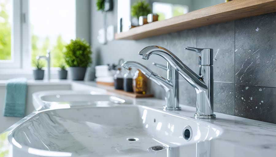 Homeowner reviewing financial documents and bills at kitchen table