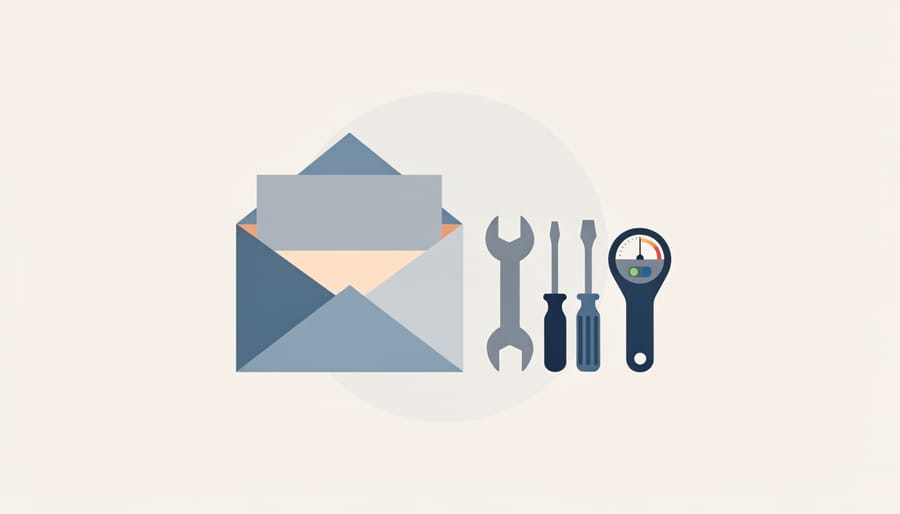 HVAC service tools and a plain service envelope on a kitchen countertop